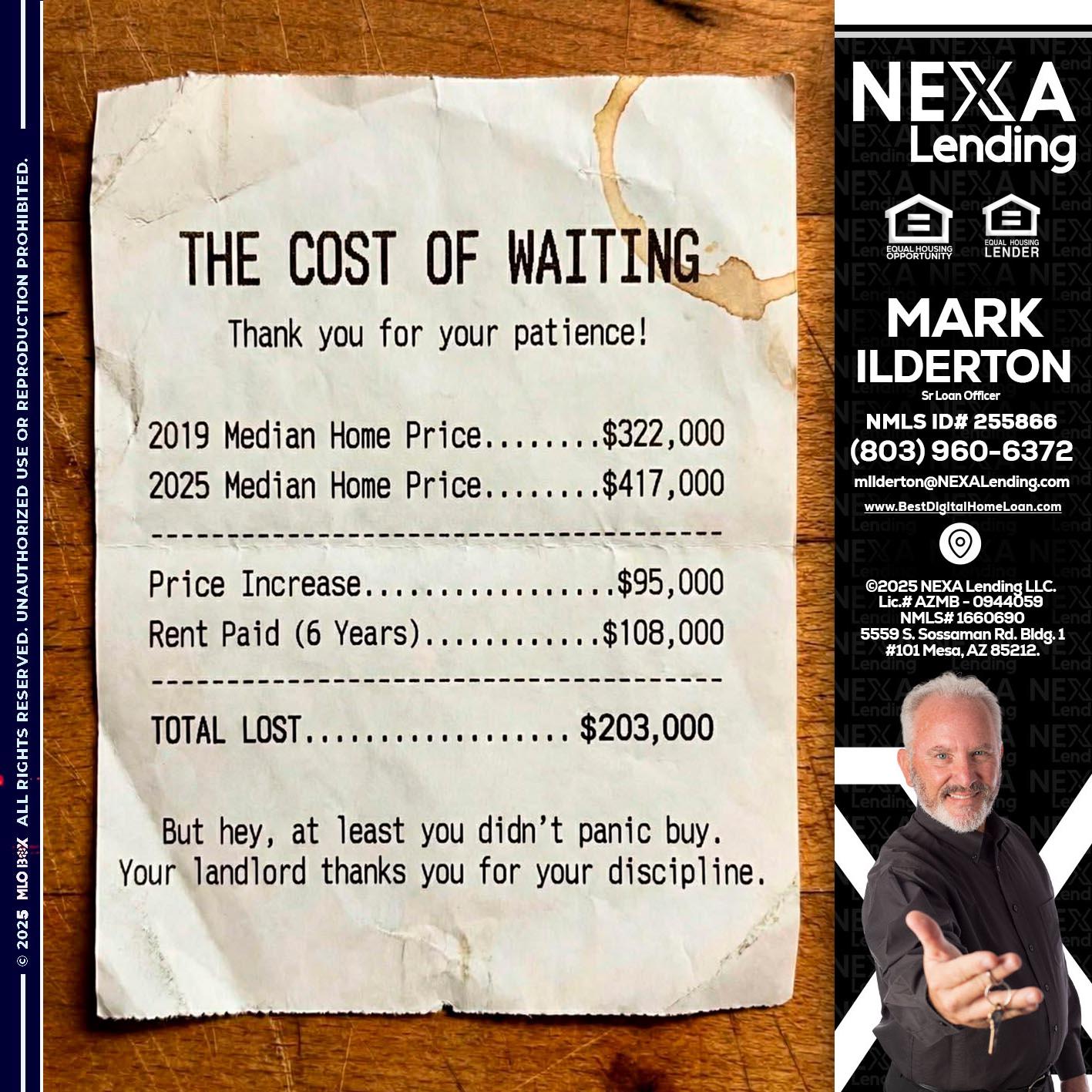THE COST OF WAITING - Mark Ilderton -Sr Loan Officer