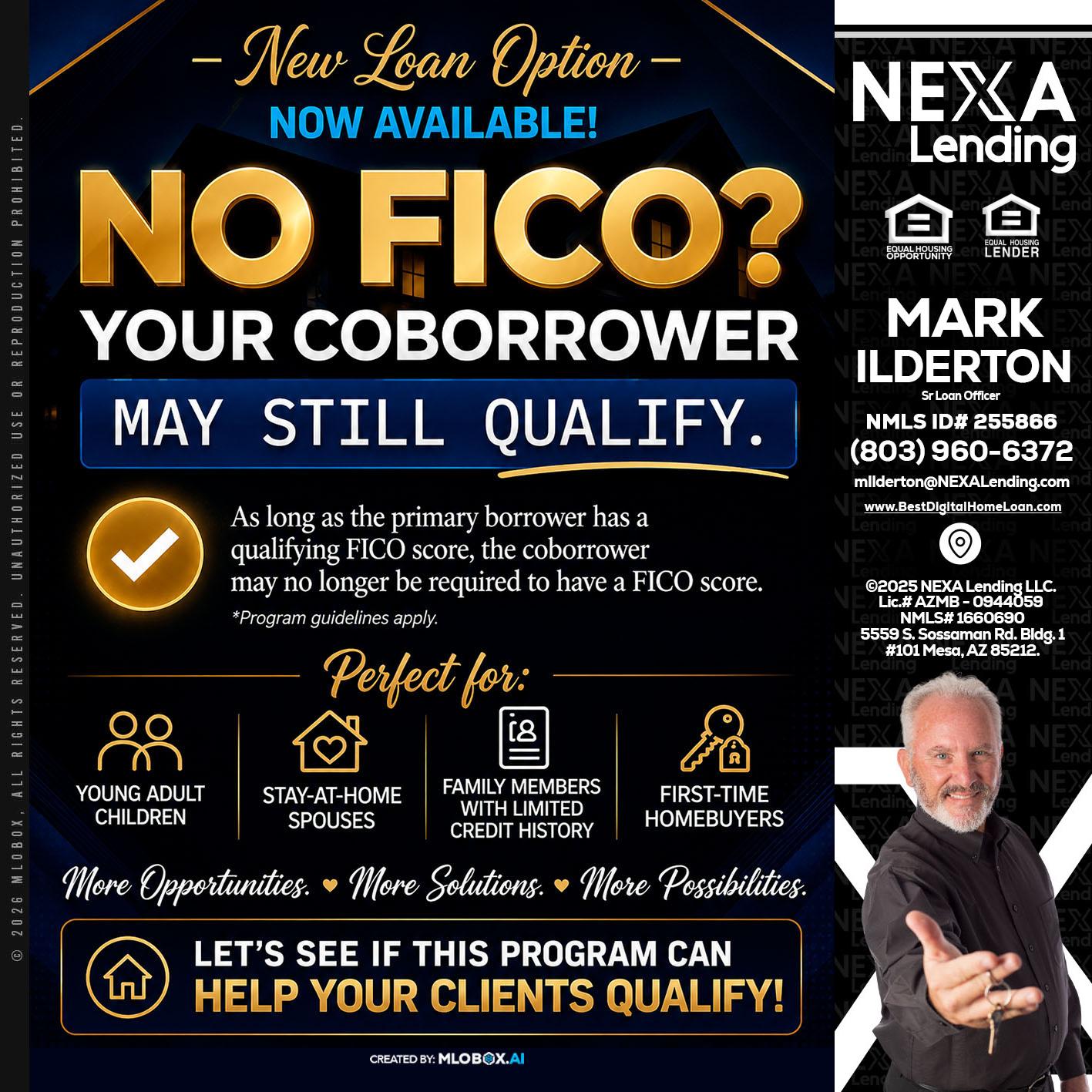 NO FICO - Mark Ilderton -Sr Loan Officer