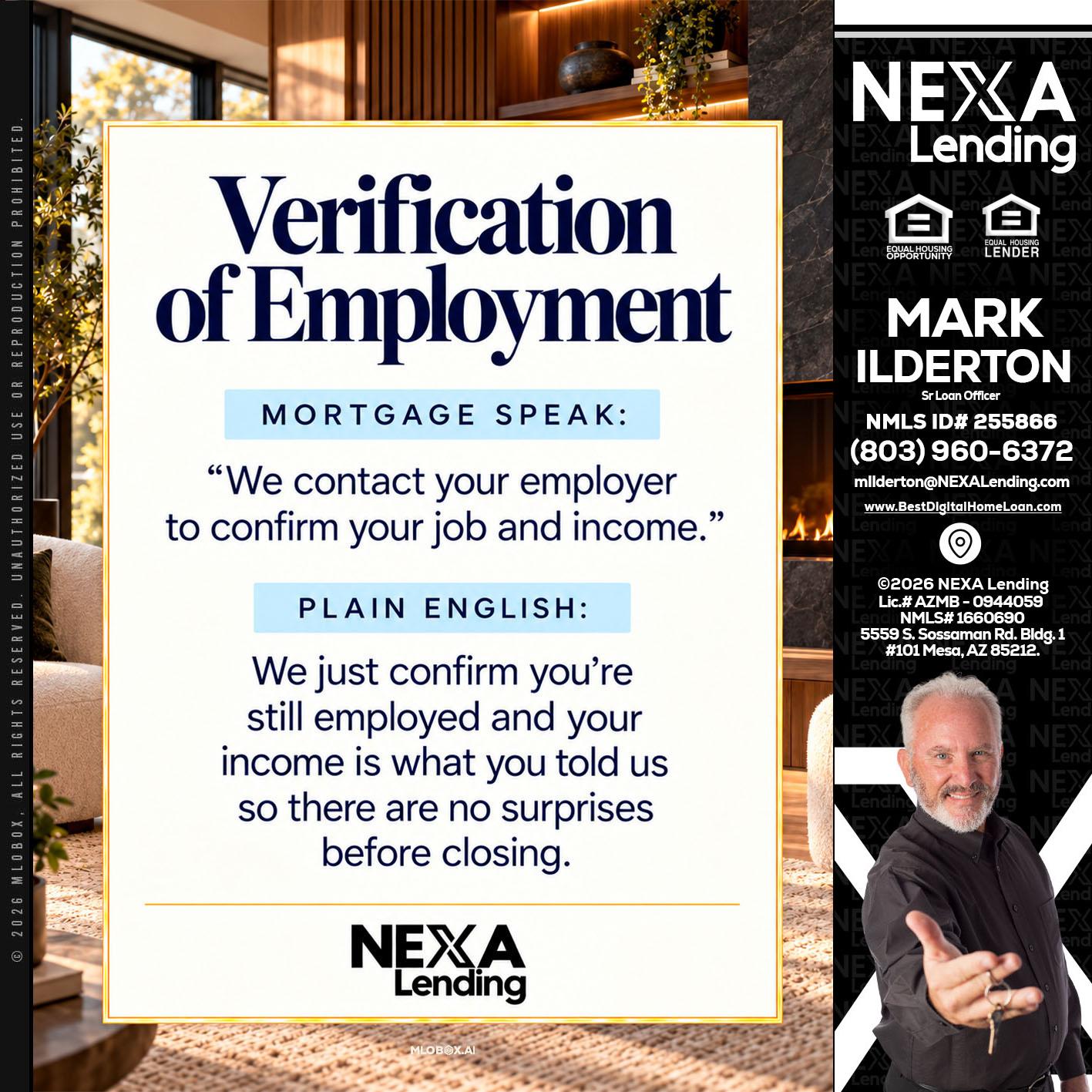 VERIFICATION OF EMPLOYMENT - Mark Ilderton -Sr Loan Officer